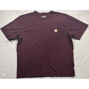 Carhartt K87 T-Shirt Mens XL Port Burgundy Loose Fit Heavyweight Pocket Logo Tee